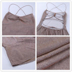 Glitter Spaghetti Strap Sweetheart Ruffle Hem Midi Dress
