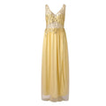 Deep V-Neck Sequin Mesh Bodice Chiffon Maxi Gown