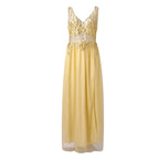 Deep V-Neck Sequin Mesh Bodice Chiffon Maxi Gown