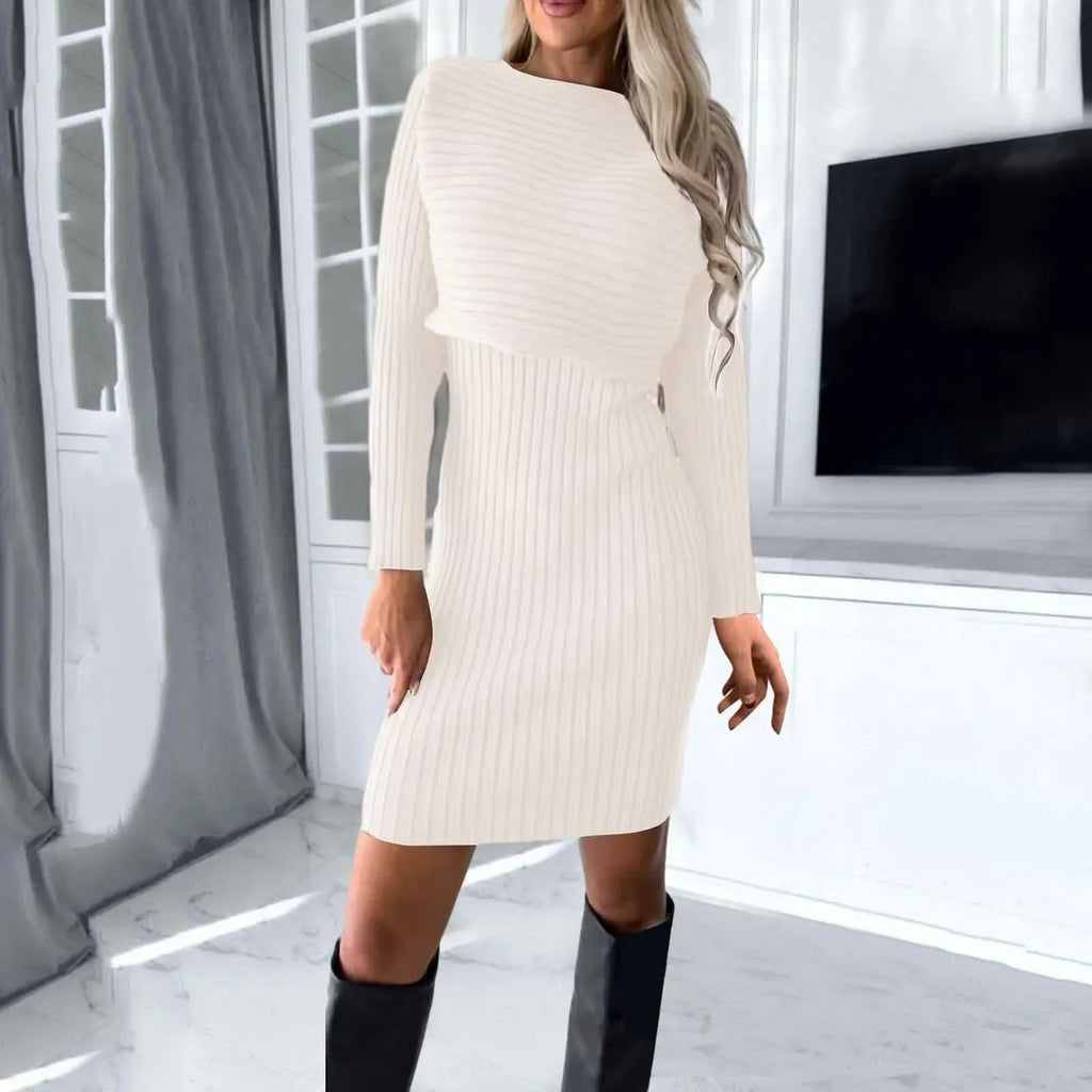 Ribbed Knit Cropped Long Sleeve Sweater and Bodycon Mini Dress Two Piece Set