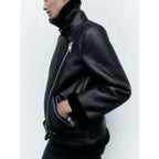 Fall Winter New Fur Integrated Thermal Faux Long-sleeved Padded Warm Chic Jacket