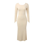 Rib Knit Crew Neck Bell Cuff Long Sleeve Bodycon Maxi Dress
