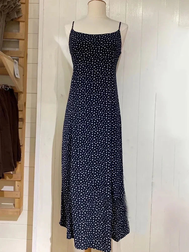 Ditsy Floral Print Spaghetti Strap Scoop Neck Bodycon Midi Dress