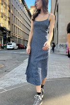 Ditsy Floral Print Spaghetti Strap Scoop Neck Bodycon Midi Dress