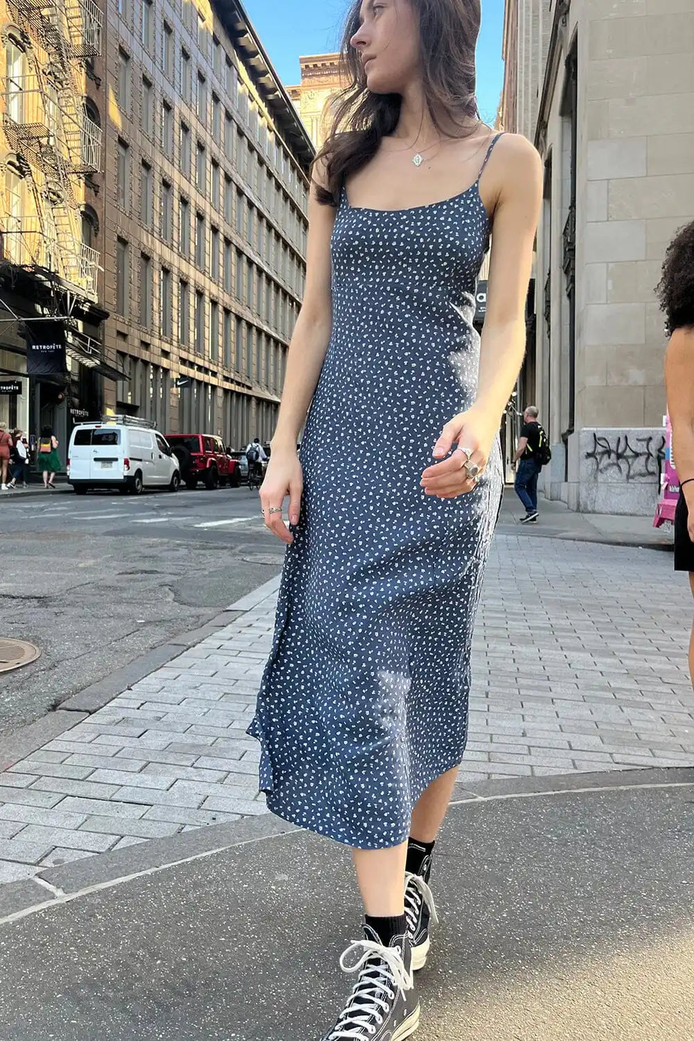 Ditsy Floral Print Spaghetti Strap Scoop Neck Bodycon Midi Dress