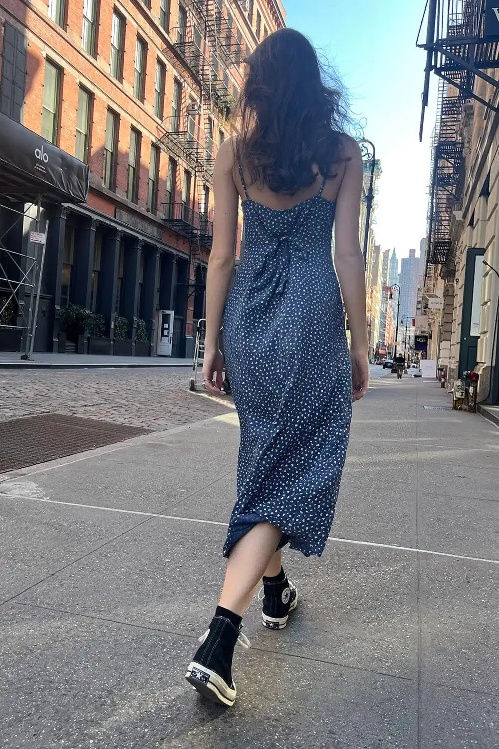 Ditsy Floral Print Spaghetti Strap Scoop Neck Bodycon Midi Dress