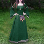 Celtic Knot Trim Bell Sleeve Scoop Neck Medieval Maxi Dress