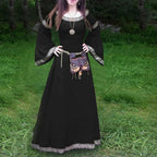 Celtic Knot Trim Bell Sleeve Scoop Neck Medieval Maxi Dress