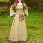 Celtic Knot Trim Bell Sleeve Scoop Neck Medieval Maxi Dress
