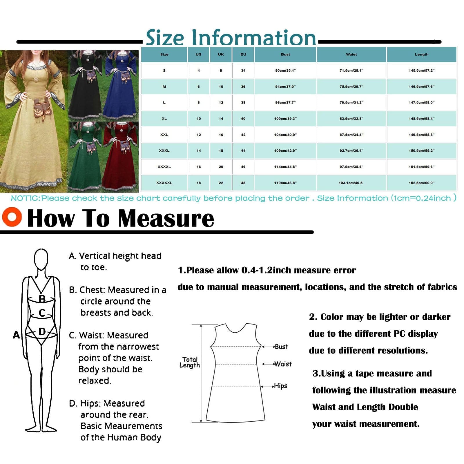 Celtic Knot Trim Bell Sleeve Scoop Neck Medieval Maxi Dress