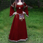 Celtic Knot Trim Bell Sleeve Scoop Neck Medieval Maxi Dress