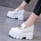 Patent Leather Breathable Chain Chunky High Heels Platform Sneakers Loafers