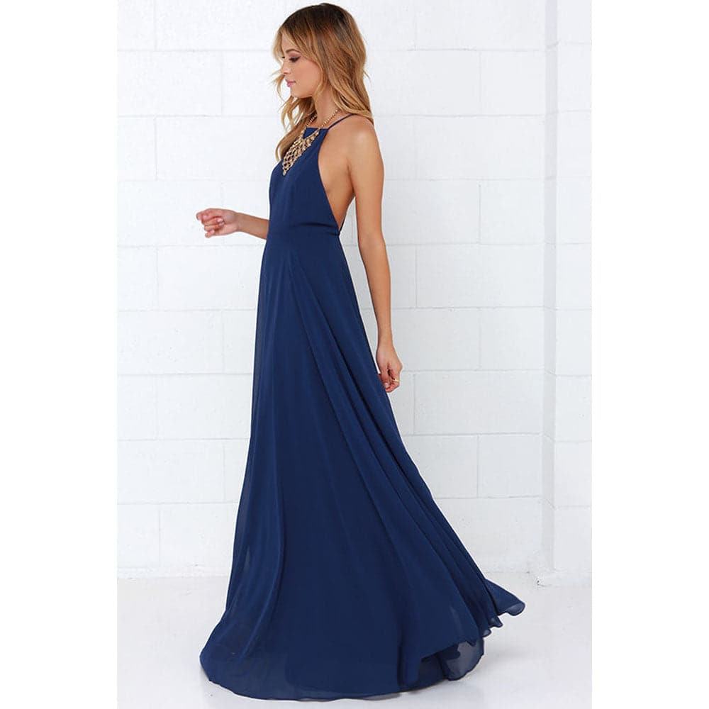 Square Neck Spaghetti Strap Chiffon Pleated Maxi Dress