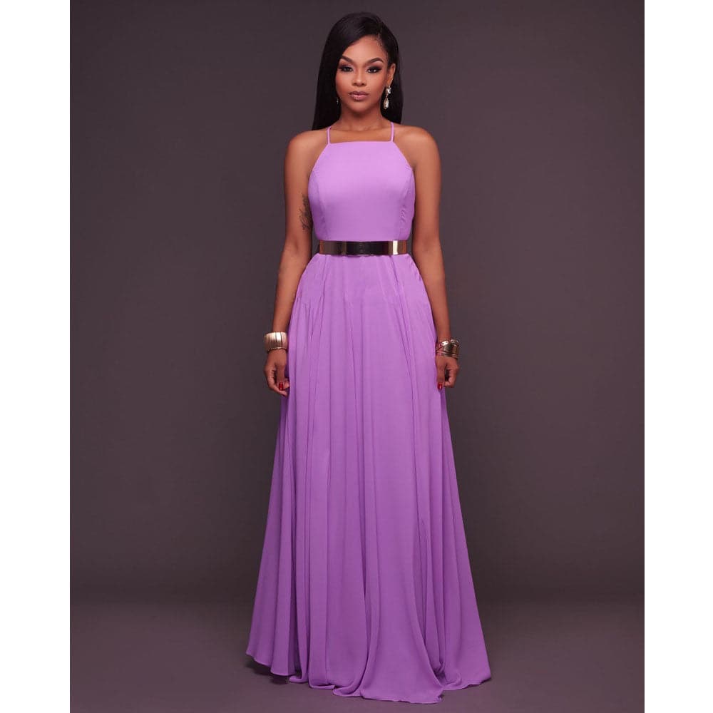 Square Neck Spaghetti Strap Chiffon Pleated Maxi Dress