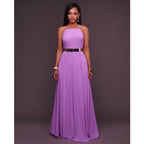 Square Neck Spaghetti Strap Chiffon Pleated Maxi Dress
