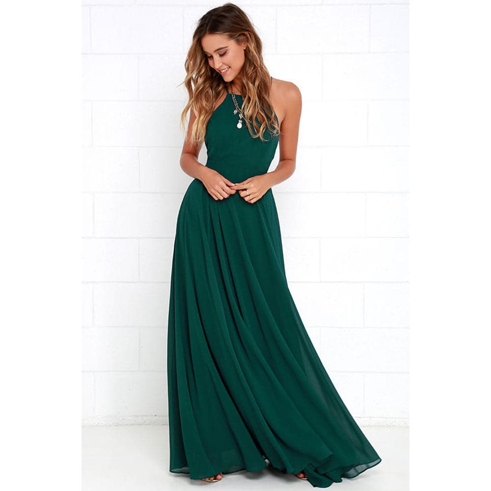 Square Neck Spaghetti Strap Chiffon Pleated Maxi Dress