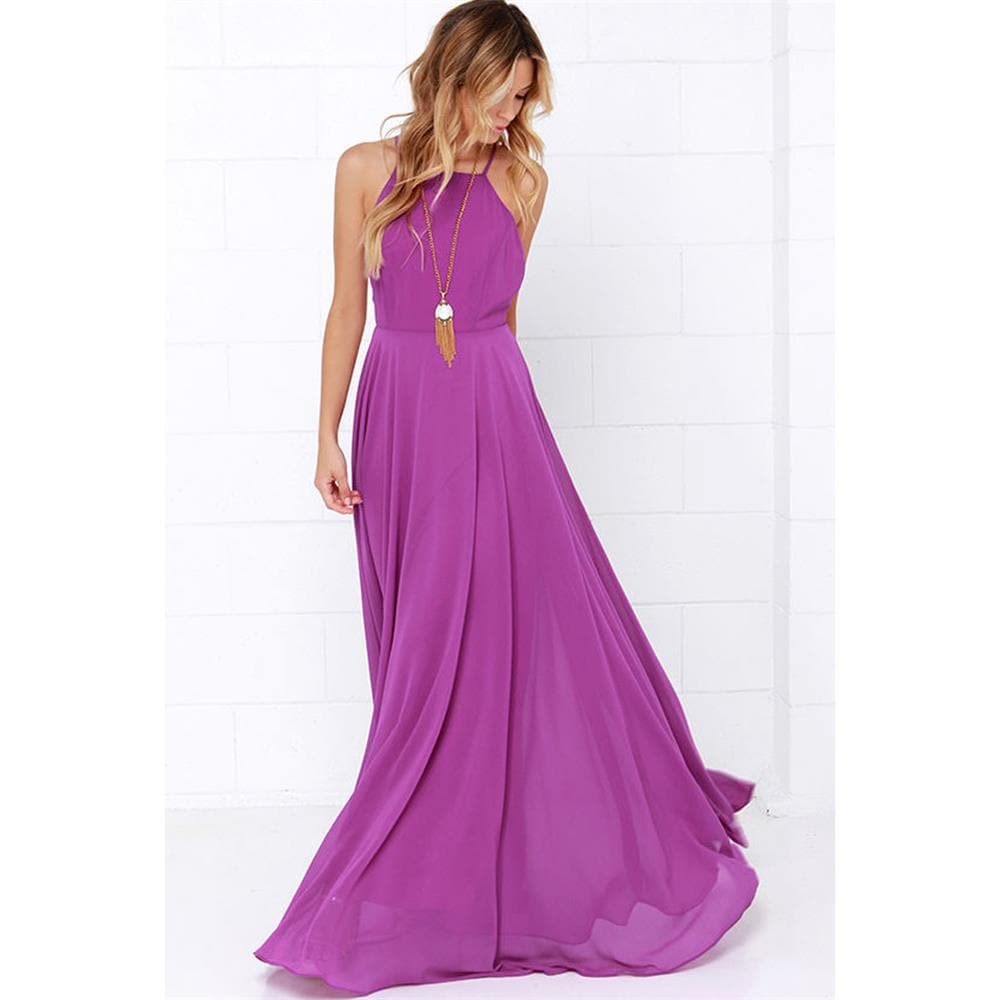 Square Neck Spaghetti Strap Chiffon Pleated Maxi Dress