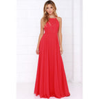 Square Neck Spaghetti Strap Chiffon Pleated Maxi Dress