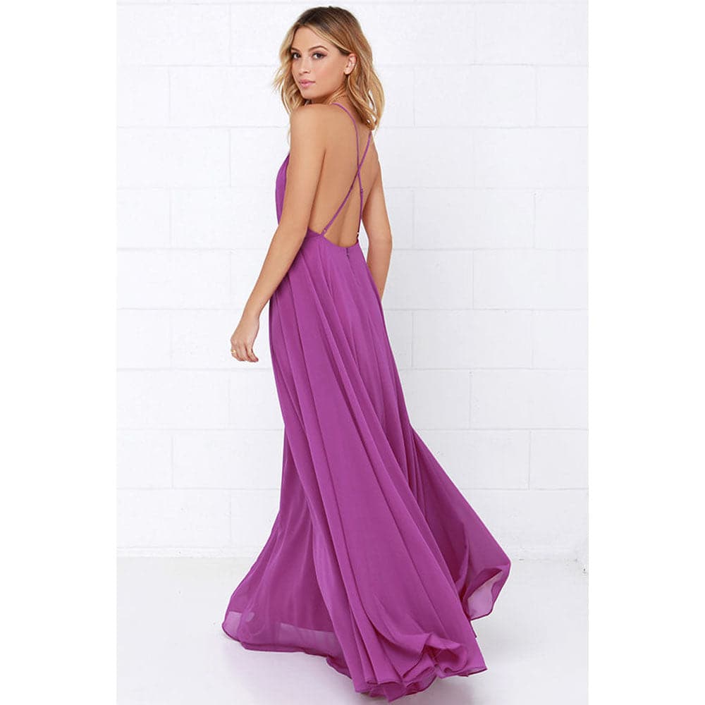 Square Neck Spaghetti Strap Chiffon Pleated Maxi Dress