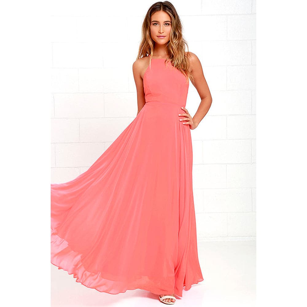 Square Neck Spaghetti Strap Chiffon Pleated Maxi Dress