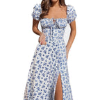 DressBetty - Women Printed Boho Dress Short Sleeve Split Summer Dress