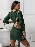 Wrap Front Deep V-Neck Ruched Three Quarter Sleeve Mini Dress