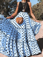 Tiered Ruffle Polka Dot Maxi Skirt