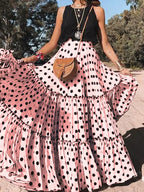 Tiered Ruffle Polka Dot Maxi Skirt