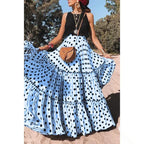 Tiered Ruffle Polka Dot Maxi Skirt