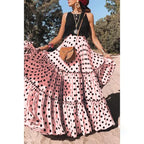 Tiered Ruffle Polka Dot Maxi Skirt