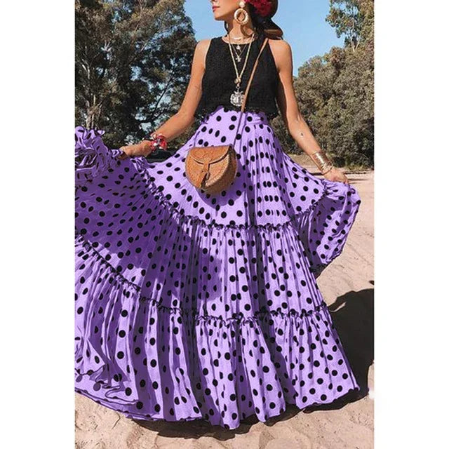 Tiered Ruffle Polka Dot Maxi Skirt