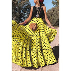 Tiered Ruffle Polka Dot Maxi Skirt