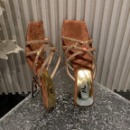 New Summer Rhinestone Ankle Strap Ladies High Thick Squares Sexy Shoes Low Heel Pumps