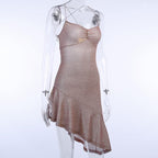 Cowl Neck Spaghetti Strap Glitter Mesh Bodycon Mini Dress