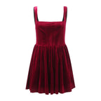 Corset Bodice Square Neck Velvet Pleated Bubble Hem Mini Dress