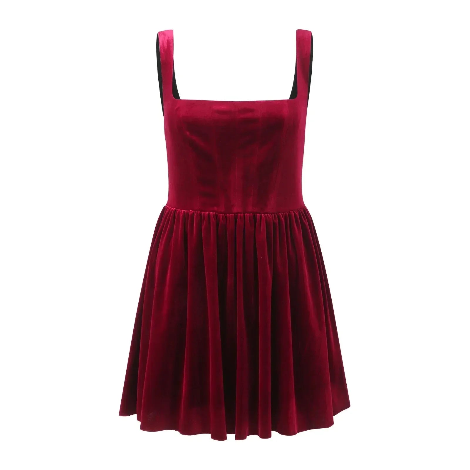 Corset Bodice Square Neck Velvet Pleated Bubble Hem Mini Dress