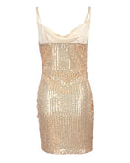 Sequin Cowl Neck Spaghetti Strap Ruched Wrap Tulip Hem Mini Dress