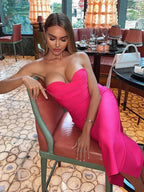 Strapless Sweetheart Cross Drape Bodycon Midi Dress
