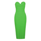 Strapless Sweetheart Cross Drape Bodycon Midi Dress