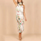 Olga Exclusive Backless Dress with Floral Pattern and Collar Statement Occasion Edit
