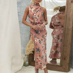 Olga Exclusive Backless Dress with Floral Pattern and Collar Statement Occasion Edit