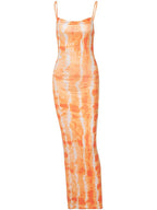 Tie Dye Print Cowl Neck Spaghetti Strap Bodycon Maxi Dress