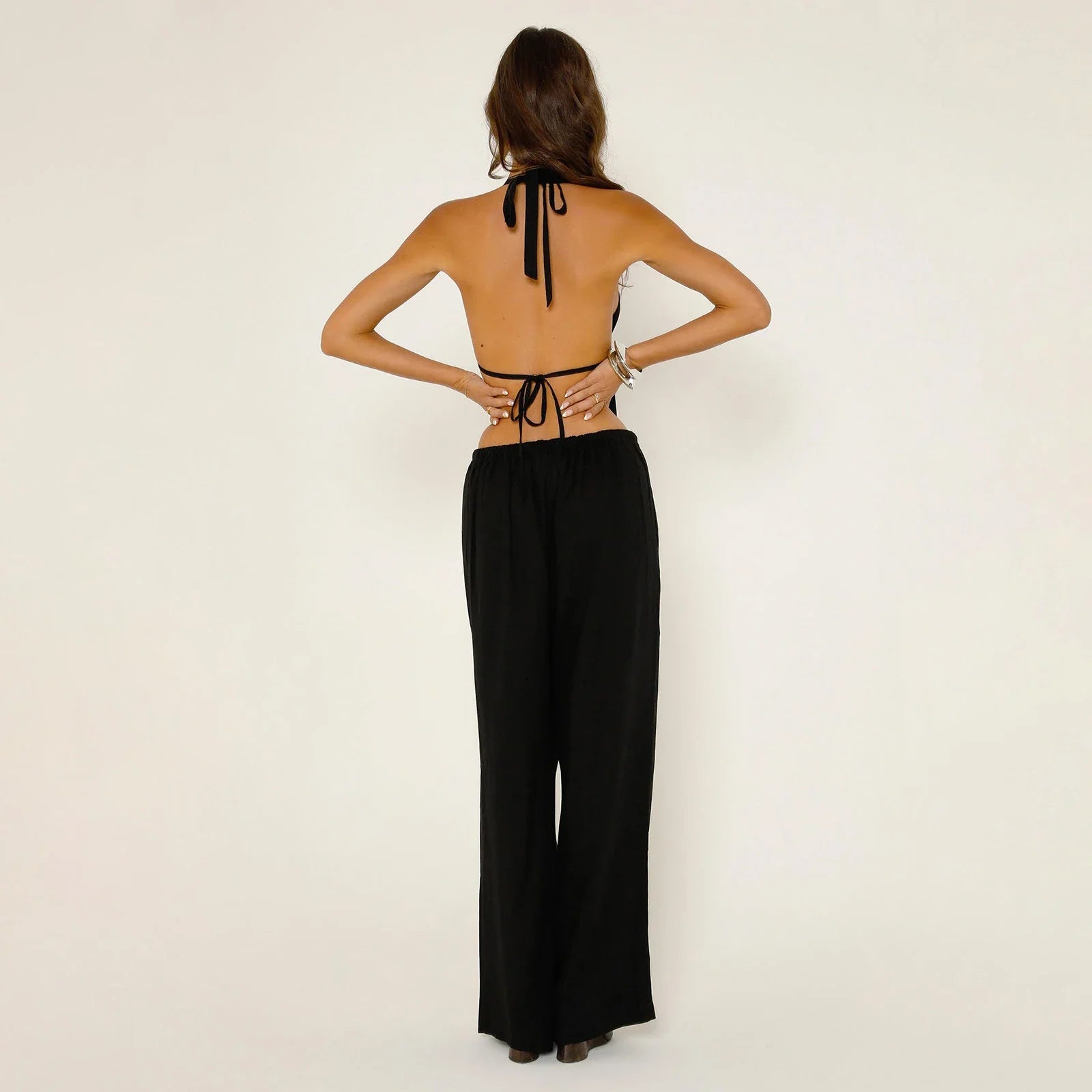 Striped Halter Backless Crop Top