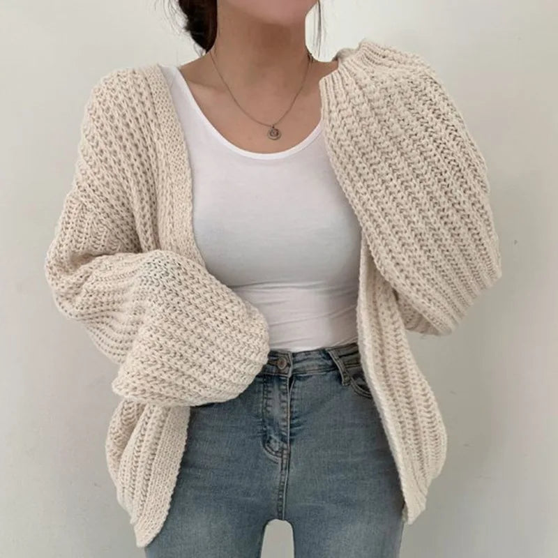V-Neck Oversized Casual Solid Long Sleeve Lazy Elegant Holiday Y2K Streetwear Cardigan