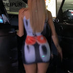 DressBetty - Women Y2k Summer Party Dress Slim 3D Printed Bodycon Skirts Sexy Outfits