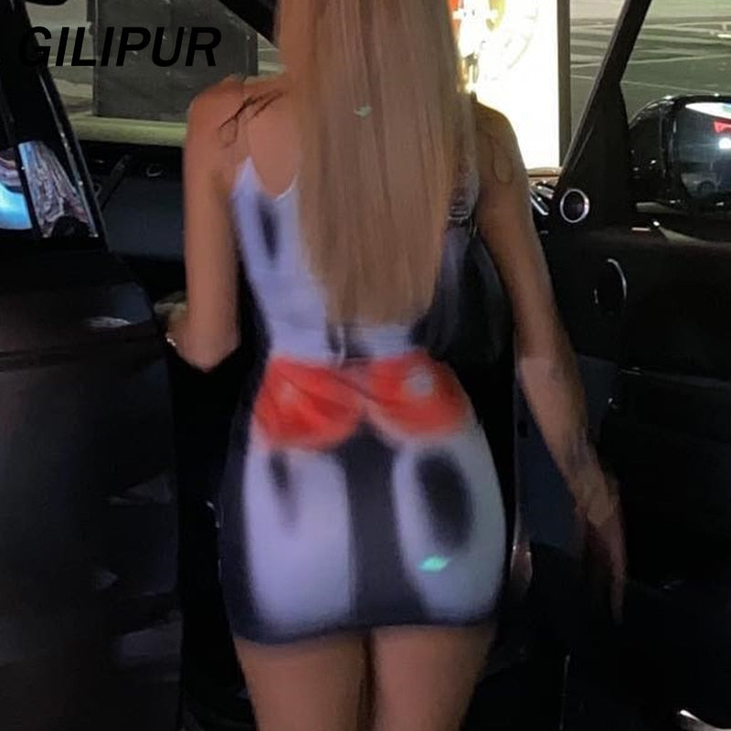 DressBetty - Women Y2k Summer Party Dress Slim 3D Printed Bodycon Skirts Sexy Outfits