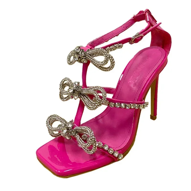 Elegant Women__ 11CM High Heel Square Head Sexy Rhinestone Butterfly-knot High Heel