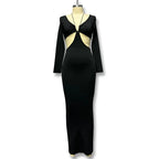 Deep V-Neck Tie Front Long Sleeve Side Cut Out Bodycon Midi Dress