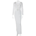 Lace Up Halter Keyhole Cut Out Long Sleeve Bodycon Maxi Dress