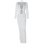 Lace Up Halter Keyhole Cut Out Long Sleeve Bodycon Maxi Dress